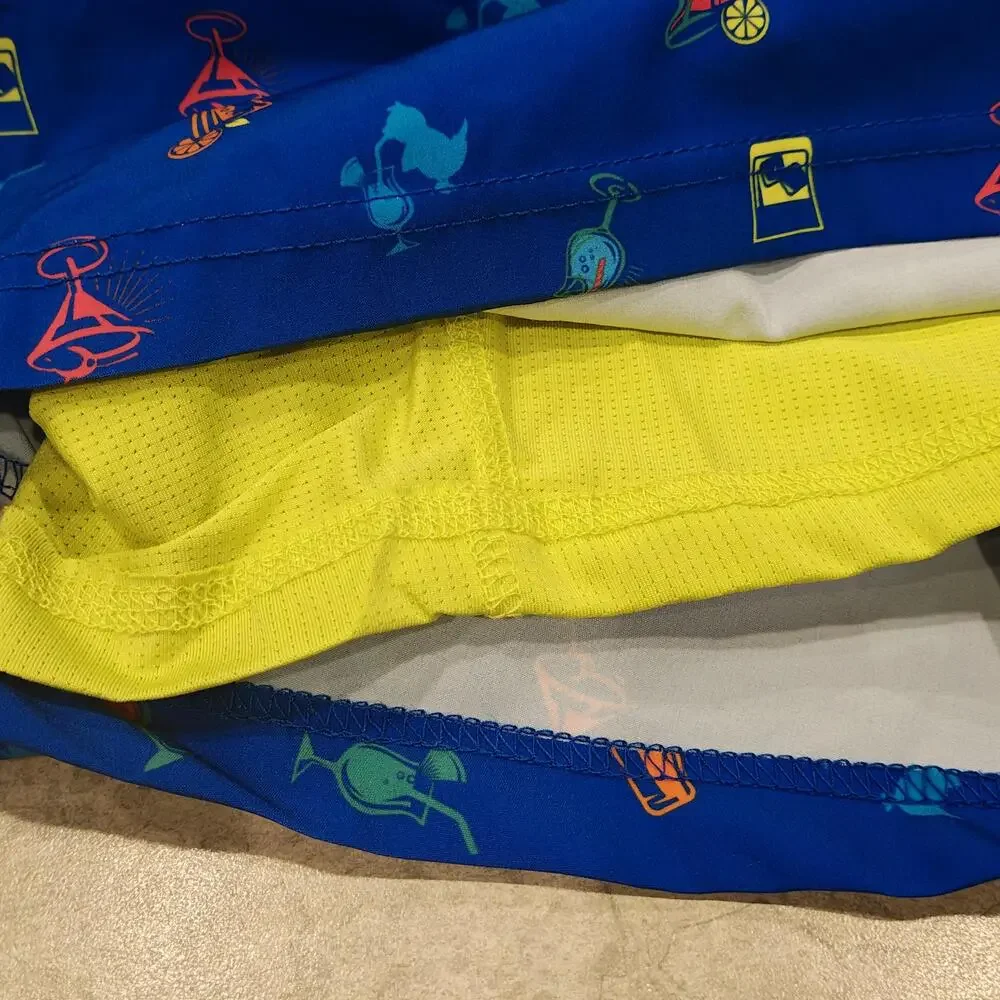 Birdie Bound Swim Shorts Mens 3XL Blue Tropical Cocktail Drinks Lined Stretch
